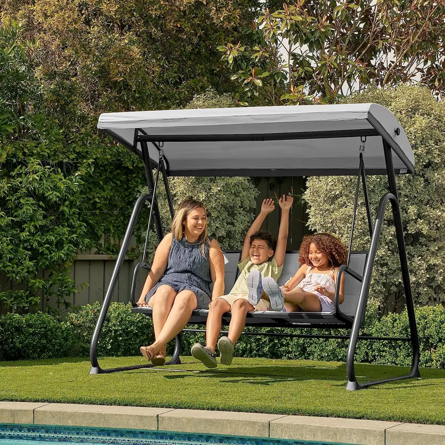 2-Person Outdoor Patio Swing Chair with Adjustable Canopy