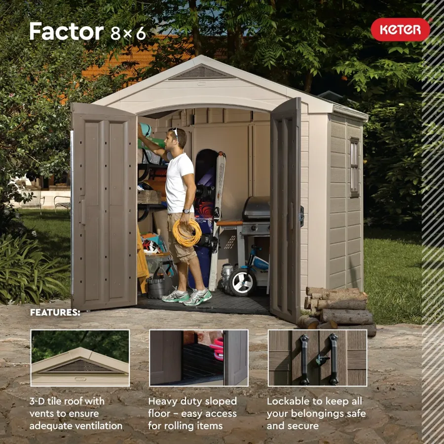 Factor 8 ft. W x 6 ft. D Plastic Storage Shed